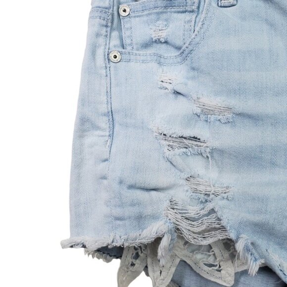 American Eagle Womens Light Wash Distressed Hi-Rise Shortie Shorts Size 0 - Picture 3 of 5